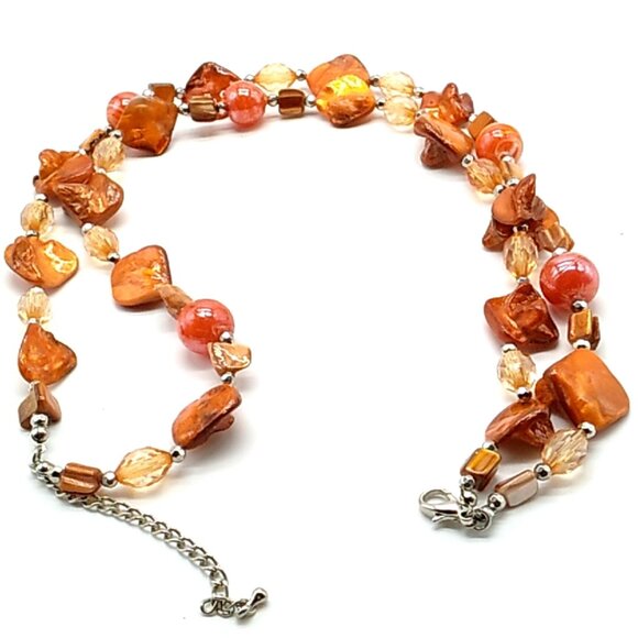 Baltic Amber Double Strand Necklace with Glass, Acrylic Beads, Silver Spacers - Picture 7 of 10